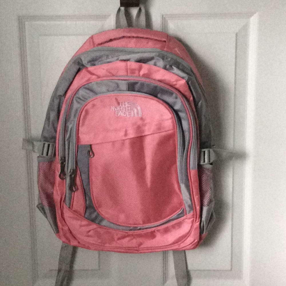 The North Face pink gray book bag backpack